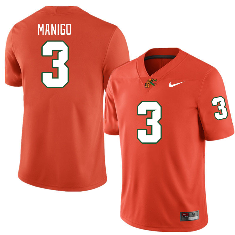 Men-Youth #3 David Manigo Florida A&M Rattlers 2023 College Football Jerseys Stitched Sale-Orange